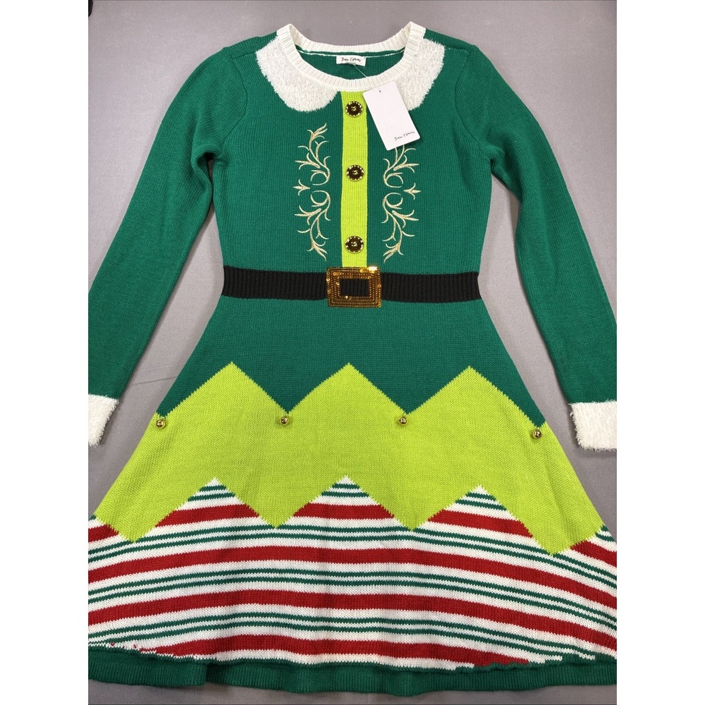 Womens Christmas Tree Elf Sweater Dress Size Medium NWT
